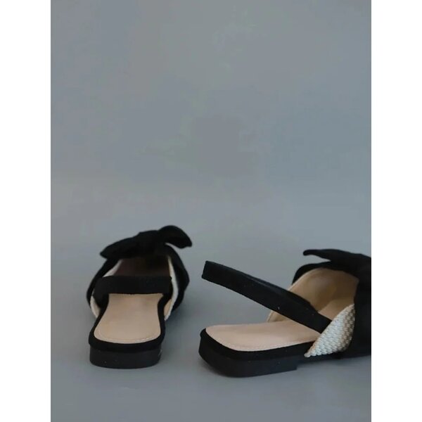 Shein - Bow Decor Knit Detail Point Toe Slingback Flats