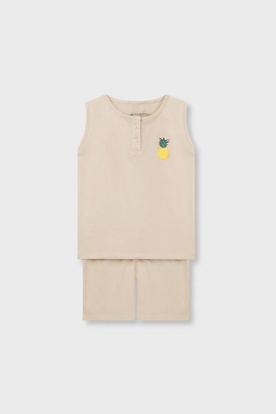 Girls Beige Graphic Co-ord Set