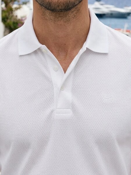 White Textured Popcorn Polo T-Shirt (POLO-1236)