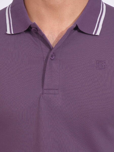 Purple Contrast Tipping Half Sleeves Cotton Jersey Polo T-Shirt (POLO-692)