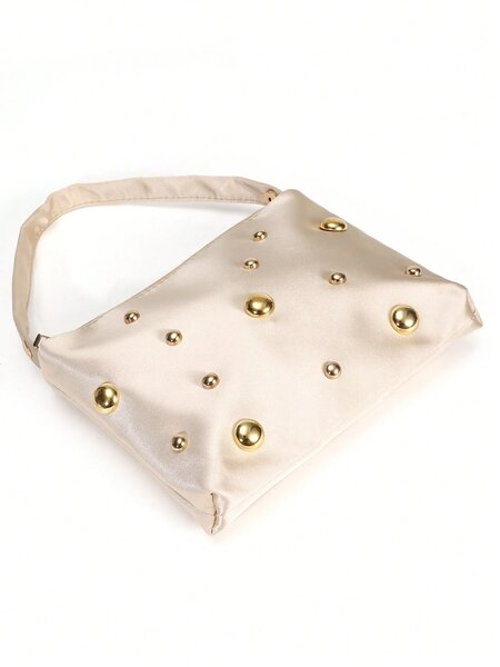 Shein - Bae Plain Elegant Fashion Minimalist Satin Pearl Magnetic Triangular Handbag