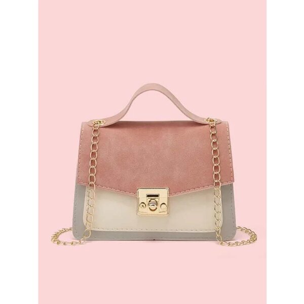 Shein - Twist Lock Color Block Flap Chain Satchel Bag- Multicolor