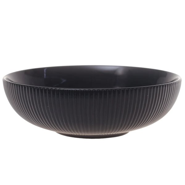 Modern Round Black Ceramic Bowl – Medium Size Ribbed Serving Bowl