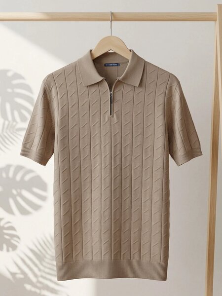 Light Brown Knitted Zipper Polo (SKZP-072)