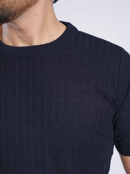 Navy Half Sleeves Men’s Premium Knitted Crew Neck T-Shirt (SKCN-025)