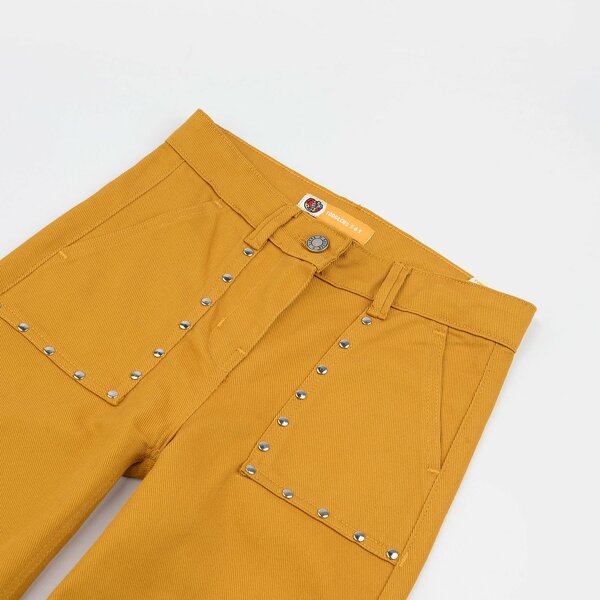 Girls Cotton Twill Woven Pants Eyelets – Mustard