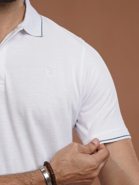 White Plain Contrast Tipping Half Sleeves Polo T-Shirt (POLO-1008)