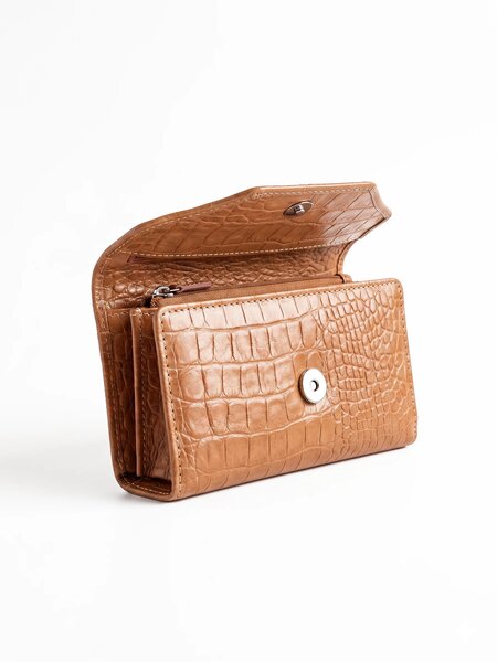 Leather Long Crocodile Wallet 3 Folds Peach