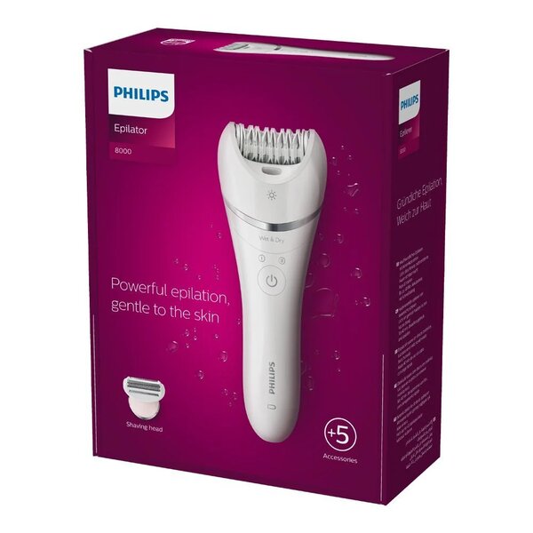 Philips BRE710/01 8000 Series Wet & Dry Epilator | Powerful Hair Removal with 5 Accessories for Smooth Skin