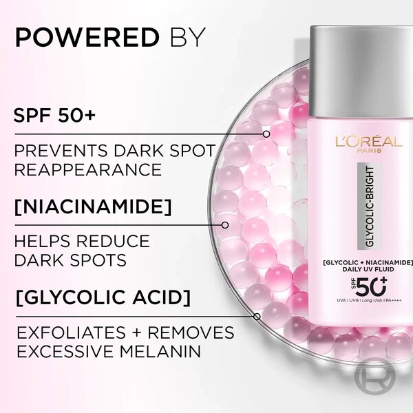 LOreal Glycolic Bright SPF 50+ UV Fluid: Anti-Dark Spot & Glowing Sunscreen