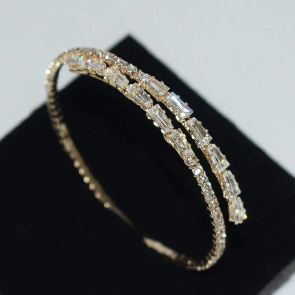 Shein - 1pc Fashion Cubic Zirconia Decorated Open Cuff Bracelet