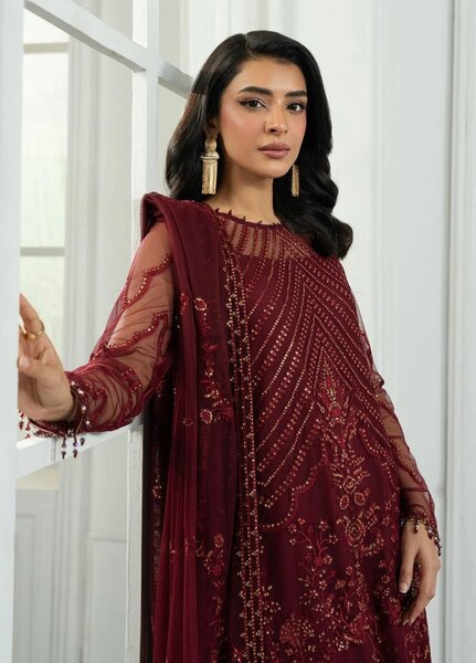 Inara by Zarif Embroidered Net Suits Unstitched 3 Piece ZR25UF ZRI-08 Eymen - Formals Collection