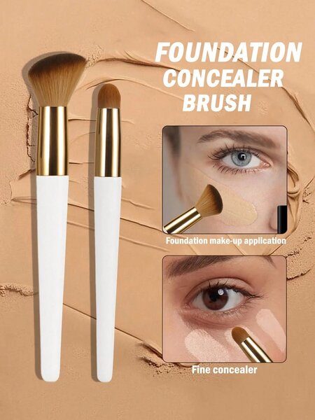 Shein - 2Pcs Soft Bristle Makeup Brush Set For Concealer & Foundation
