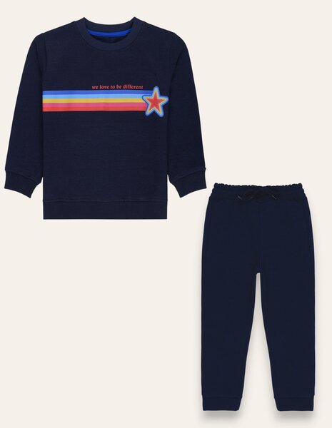 Ixample Kids Pret 2 Piece Hand work Navy Fleece Multi Color Sweatshirt And Trouser Set - Winter Collection