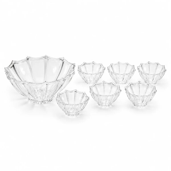 7-Piece Crystal Glass Fruit Bowl Set | Large Serving Bowl with 6 Dessert Bowls