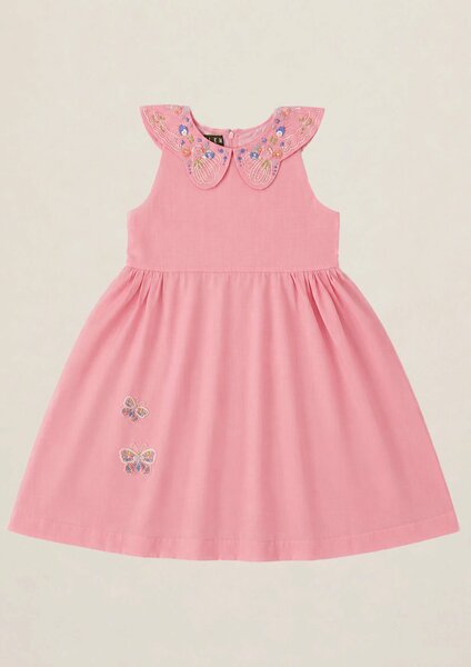 Blush | Cotton dress with hand-embroidered butterfly motifs