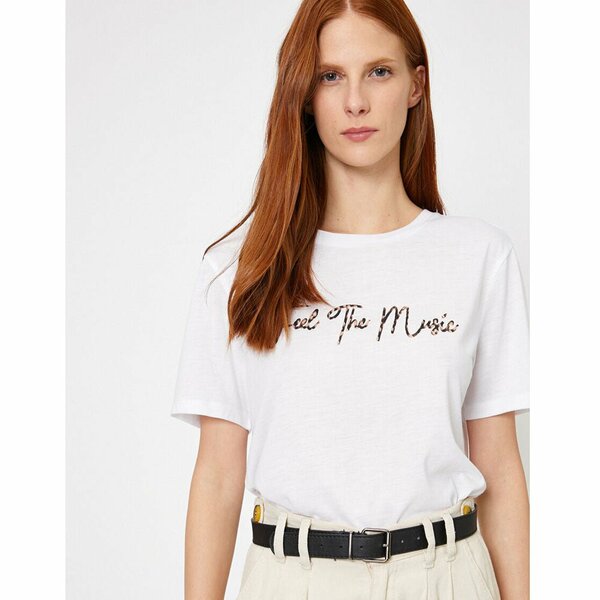 Koton Letter Printed T Shirt Ecru