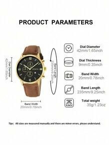 Shein - Men Watch 1pc Men's Fashionable Quartz Watch With Brown Pu Strap And Calendar Display Watch