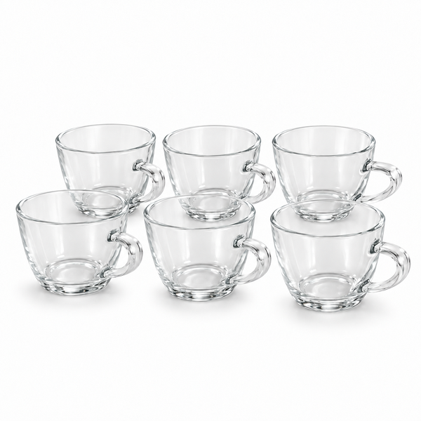 6Pcs Clear Glass Cup Set 210ml | Tea & Coffee Cups