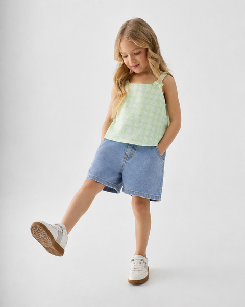Green Checkered Cotton Strap Top