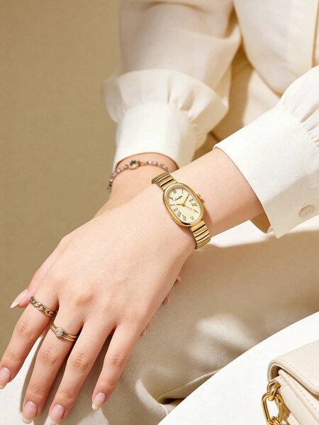 Shein - 1pc Unique Elegant Prominent Snake Head Dial Women's Watch -  Gold | White Dial