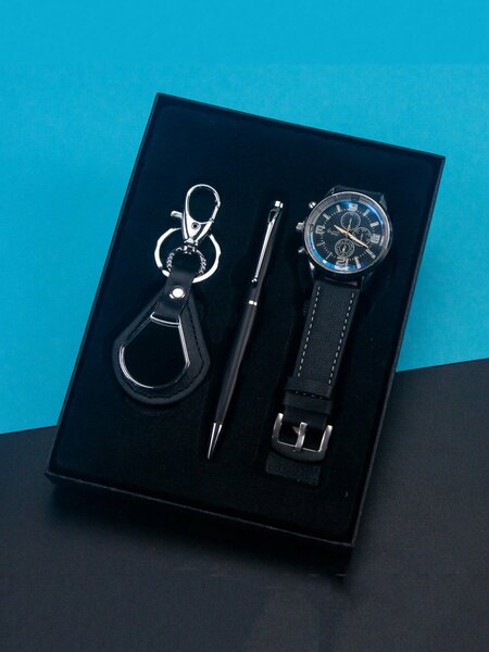Shein - 1Pc Business Gift Set For Men Including Quartz Watch, Pen And Keychain, Casual Yet Simple Business Style