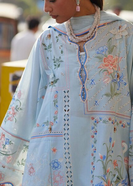 Wild Flower by Zaha Unstitched Embroidered Lawn 3 Piece Suit ZK26UWL ZF26-10 Forget Me Not Breeze - Festive Collection