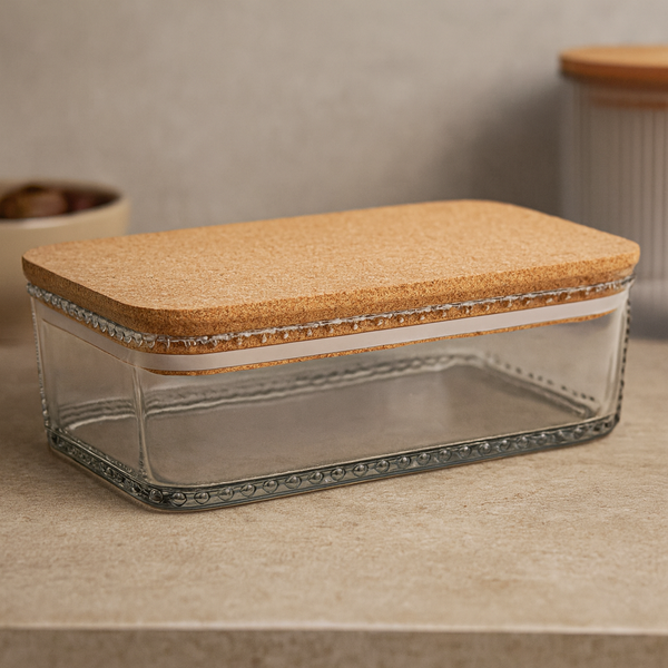 IVY Storage Box with Wood Lid – 0.5L Decorative Clear Container for Spices, Snacks & Small Essentials