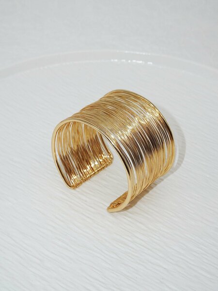 Shein - European And American Classic Trendy Luxury Women's Fashion 4.0cm Wide Gold-color Iron Wire Wrapped Iron Alloy Bangle