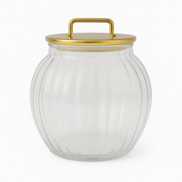 Acrylic Jar with Vertical Gold Stripe Lid