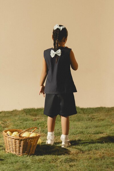 Azure Iris | Denim co-ord set with tailored sleeveless top and matching shorts