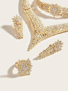 Shein - 5pcs/set Glamorous Zinc Alloy Rhinestone Decor Jewelry Set