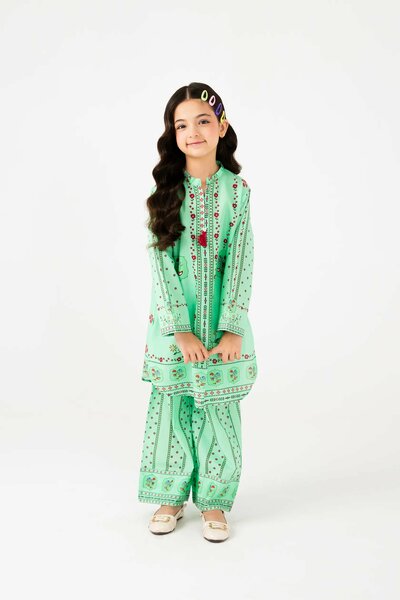 Green Printed Cotton Kurta Set - 2pc