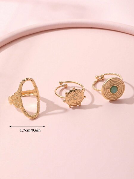 Shein - 3pcs/set Fashion Stainless Steel Round Decor Ring For Women For Daily Life