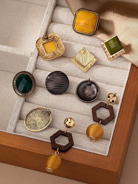 Shein - Five Pairs Of Fashionable And Versatile Retro Classical Earrings