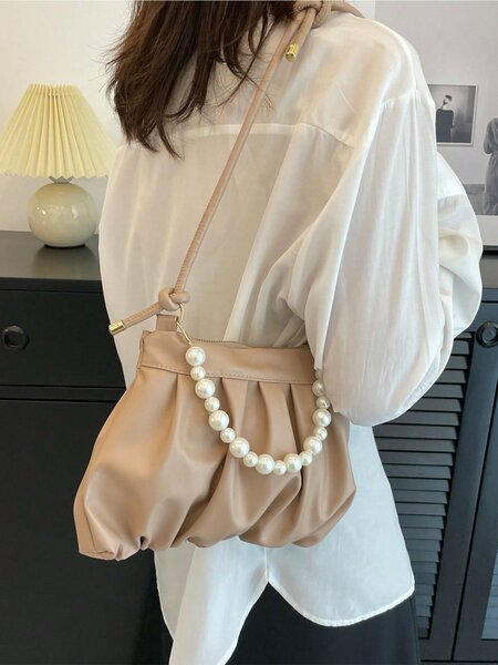 Shein - Small Ruched Bag Solid Color Faux Pearl Decor shoulder Bag