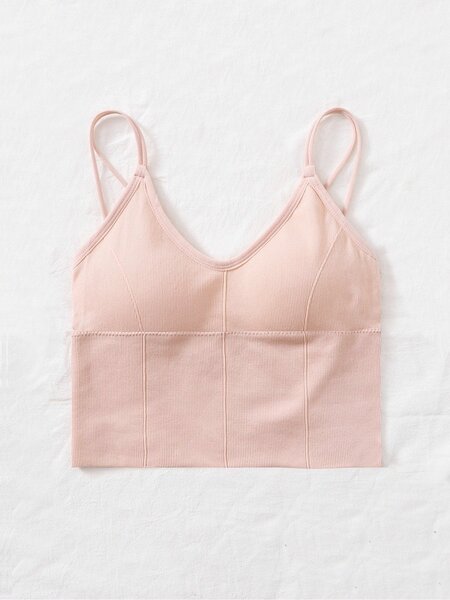 Shein- Plain Rib Longline Bralette