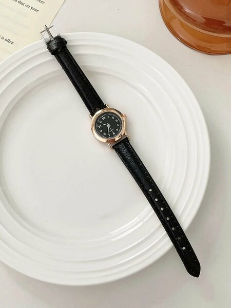 Shein - 1pc Ladies Watch Minimalist Quartz Watch - Black