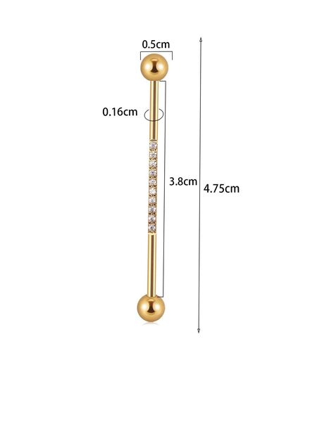 Shein - 1pc Fashion Stainless Steel Cubic Zirconia & Barbell Decor Stud Earrings For Women For Daily Decoration