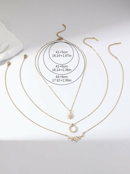 Shein - 3pcs/set Fashionable Elegant Necklace With Flower & Circle Shaped Design, Unique And Creative Jewelry For Women, Luxury Gift