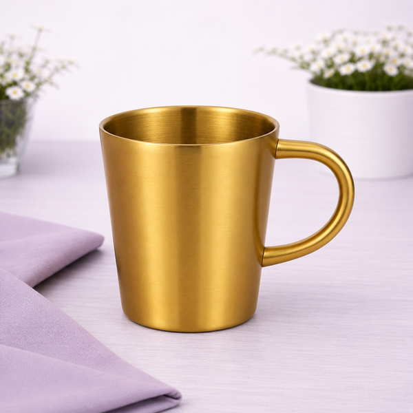 Golden Stainless Steel Tea Cup – 300ml | Luxury Gold Finish Mug for Coffee & Tea Lovers