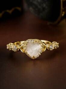 Shein - 1pc Luxurious 925 Sterling Silver 14K Gold Plated Open Heart Ring
