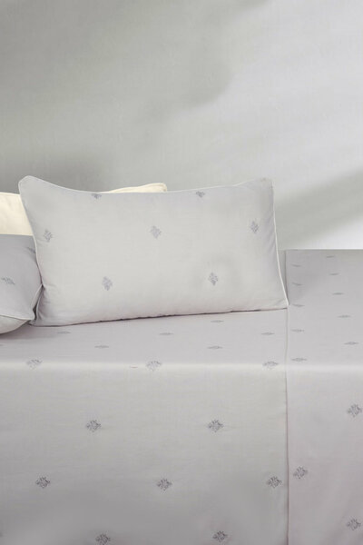 Gray Lilac T-150 Embroidered Bed Sheet Set