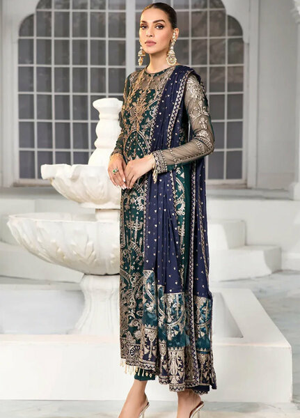 Zarif Embroidered Net Suits Unstitched 3 Piece ZR25UF ZDL-09 Meadow - Luxury Collection