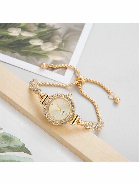Shein - 2023 New Fashion Women's Bracelet Watch, Round Case, Stainless Steel Strap, Quartz Watch With Small Dial And Diamond Detail, Ideal Gift For Girlfriend