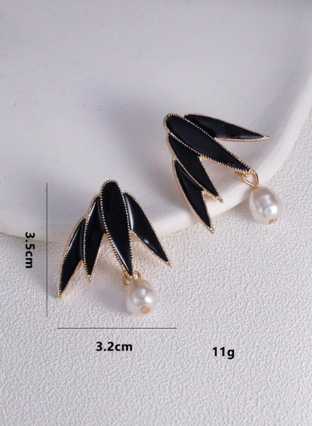 Shein - 1 Pair Chinese Style Bamboo & Pearl Earrings, High-End Niche Design Green