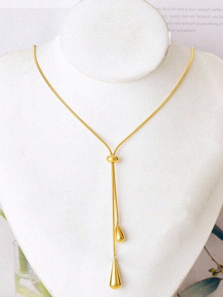 Shein - 3Pcs/Set Fashionable Water Drop Tassel Earrings Pendant, Adjustable Sweater Chain Necklace With Snake Bone Link Design