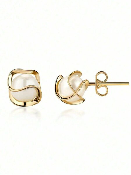 Shein - Elegant Pearl Flower Lightweight Luxury Earrings For Women