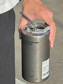 Shein - 1pc Stainless Steel Tumbler With Lid And Straw, 600ml/350ml Insulated Water Bottle
