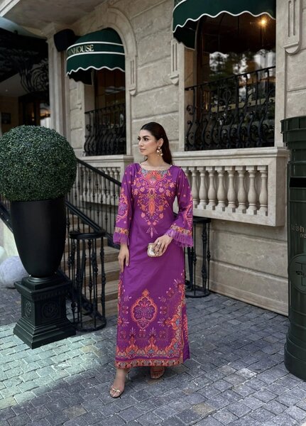 Mataish Women RTW Printed Crepe 1 Piece Suit Violet Mirage - Festive Collection
